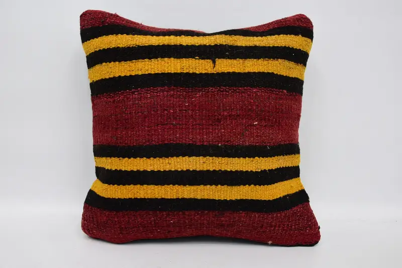 Pillow Sham, Antique Pillows, 18x18 Red Cushion Cover, Throw Kilim Pillow, Pillow for Sofa, Decorative Throw Cushion, Outdoor Cushion - 1
