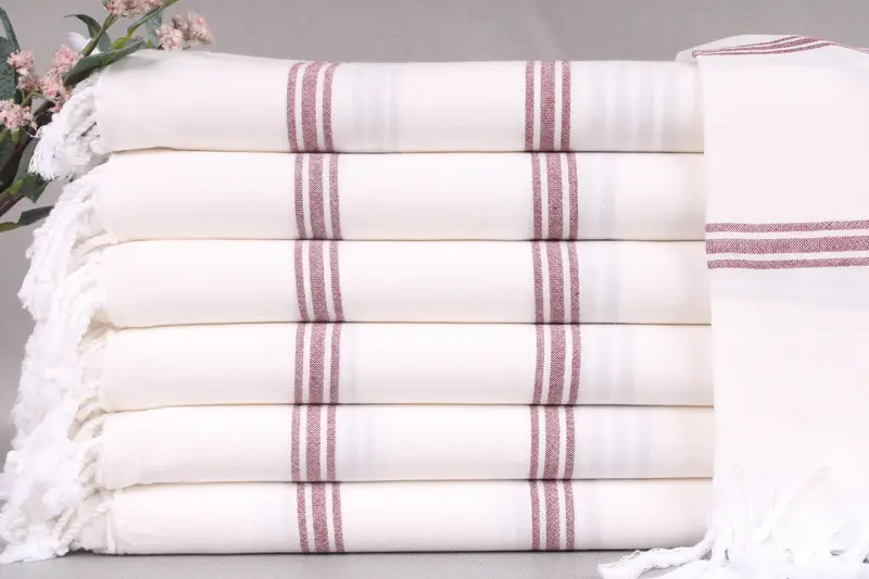 Monogram Beach Towel Turkish Cotton Burgundy Stripes, 40x71 Inches