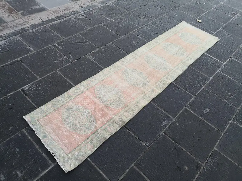 2.3x7.9 ft Vintage Rug, Turkish Runner Rug, Pink Gray Rug - 1