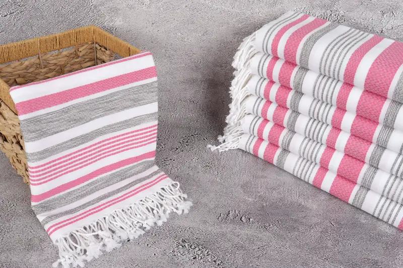 Xmas Gifts, Embroidered Towel, Large Turkish Towel, 70x40 Cotton Striped Towel, Eco-friendly Turkish towel for home and travel, Wedding Gift - 3