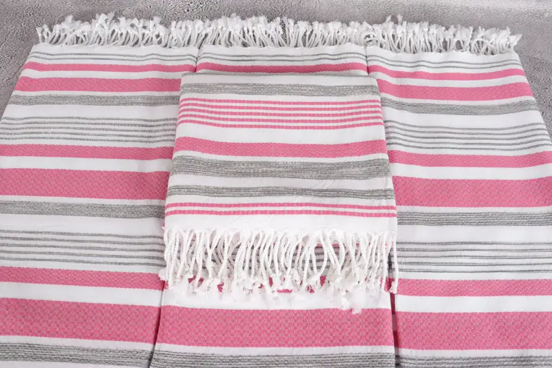 Xmas Gifts, Embroidered Towel, Large Turkish Towel, 70x40 Cotton Striped Towel, Eco-friendly Turkish towel for home and travel, Wedding Gift - 4