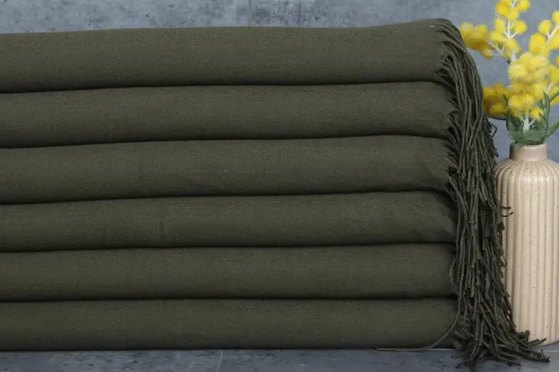 Khaki Green Cotton Pashmina Beach Towel, 28x67 Inches