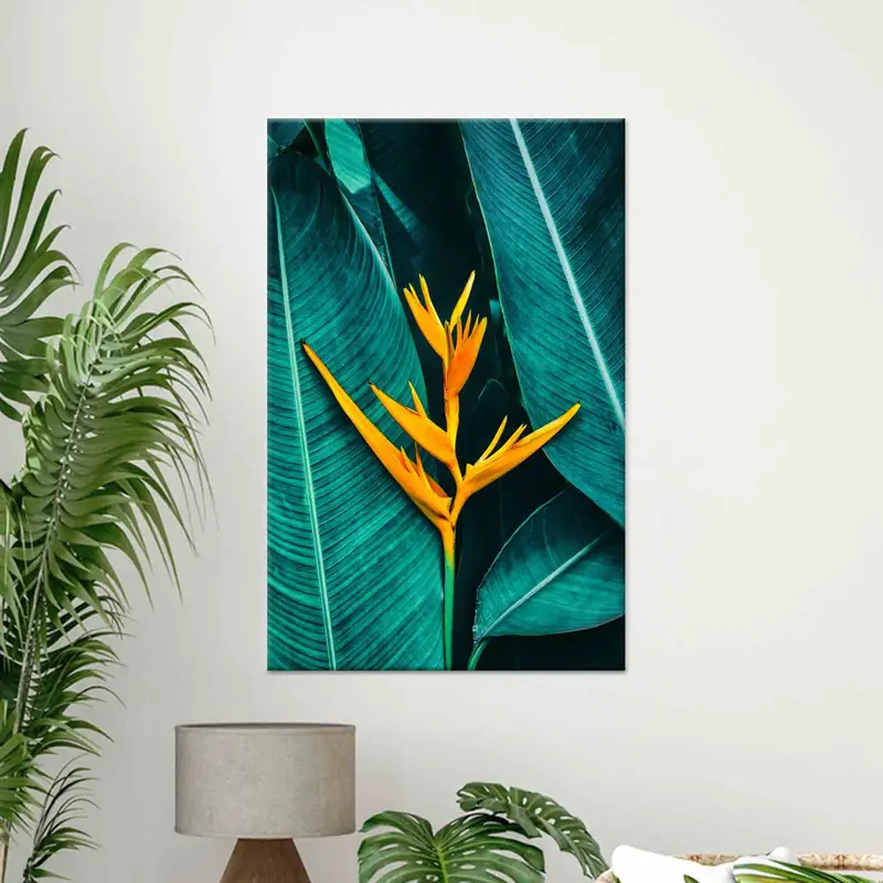 Tropikal Yeşil ve Sarı Yapraklar Baskılı Kanvas - Canlı Dekor