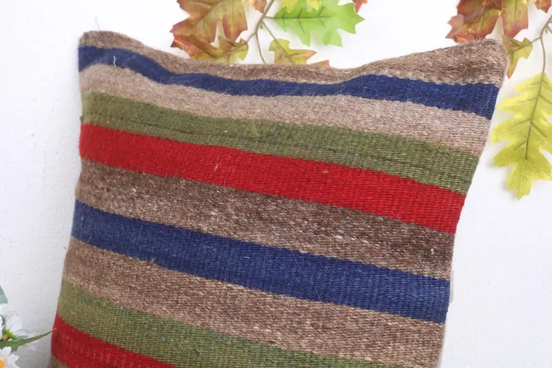 Kilim Pillow, Vintage Kilim Pillow, Sustainable Pillow Sham, Cushion, Gift Pillow, 18x18 Blue Pillow Case, Kilim Rug Pillow Sham - 5
