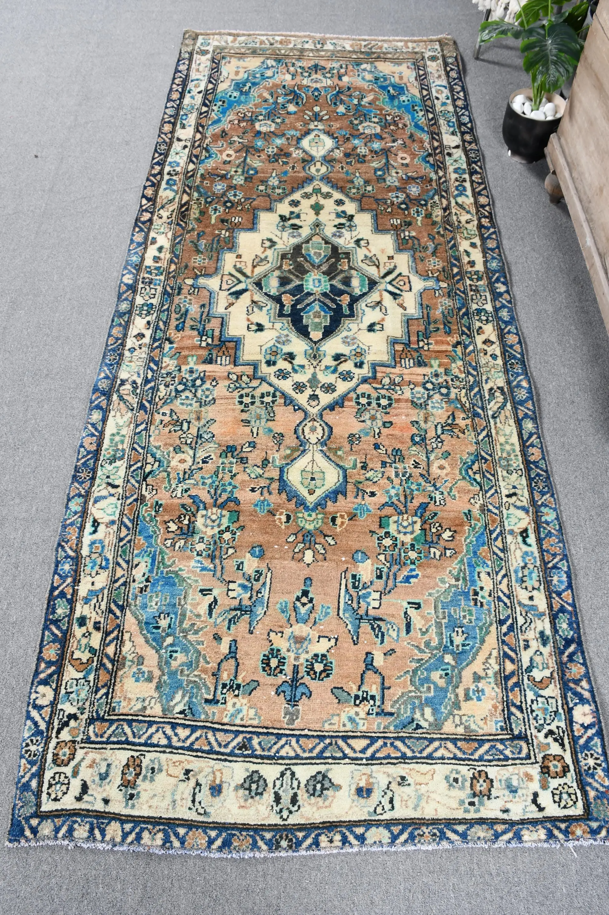 Turkish Rug, Area 3.5x8.5 ft Rug, Blue Abstract Rug - 1