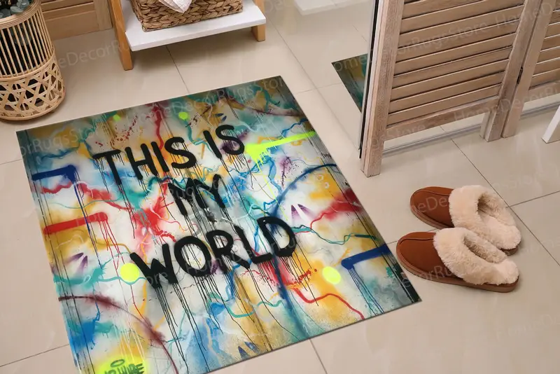 エレガントなプリントラグ：My World、カラフルなグラフィティデザイン