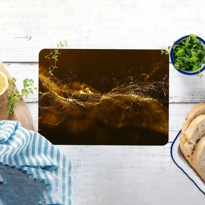 Shimmery Gold Black Glass Cutting Board, Modern Luxury Kitchen