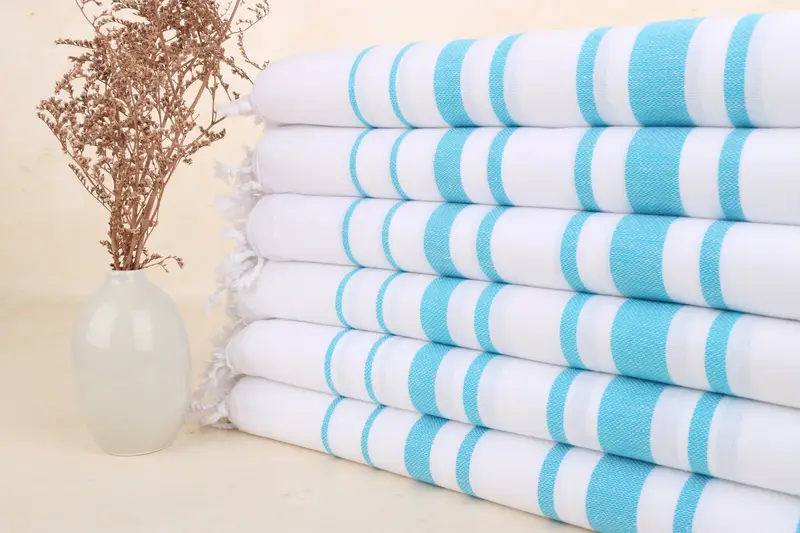 Toalla de baño turca personalizada con rayas azules, 40 x 71 pulgadas