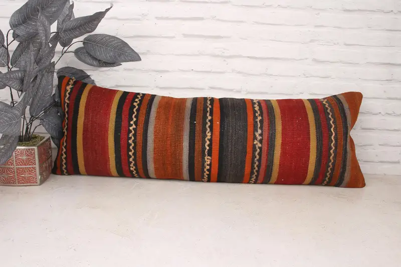 Pillow Case, Home Decor Pillow, Authentic Cushion Cover, Kilim Pillow Cover, Antique Pillows, Yoga Pillow Cover, 12x36 Red Pillow Case - 1
