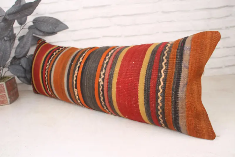 Pillow Case, Home Decor Pillow, Authentic Cushion Cover, Kilim Pillow Cover, Antique Pillows, Yoga Pillow Cover, 12x36 Red Pillow Case - 4