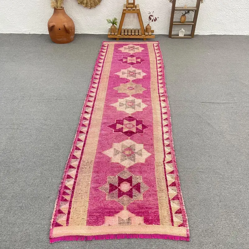 Alfombra de patchwork morada y verde, decoración elegante de 3x10,5 pies