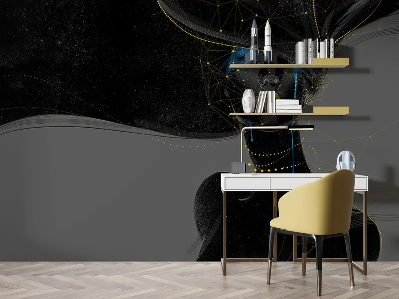 Schwarze Frau mit goldenen Lippen, schwarz -goldener Wand Wandmalerei, schimmernder Wandbild, afrikanischer Frau Wanddruck, goldener Lippenwanddruck, - 2