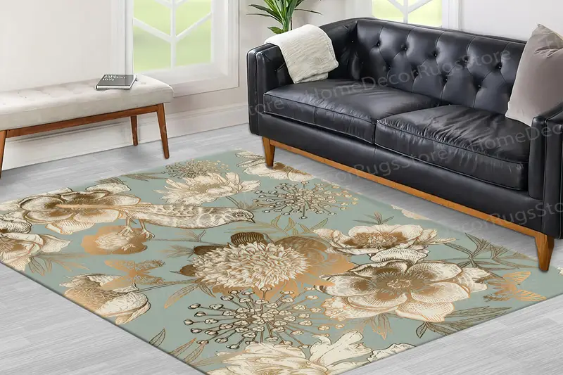 エレガントなヴィンテージバタフライプリントラグ：モダンな花柄