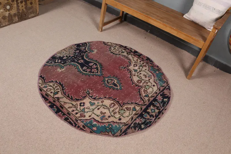 Rosa-blauer Teppich, 4 x 4 Fuß, solider Komfort