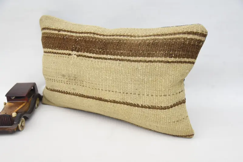 Turkish Pillow, Cushion Cover, Pastel Pillow Sham, Aztec Cushion Cover, Kilim Pillow Cover, Boho Pillow, 12x20 Beige Cushion, Boho Chic Cushion - 3