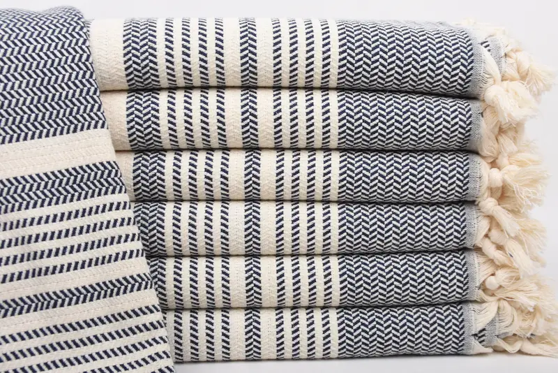 Personalized Navy Cotton Towel, Striped, 40x71 Inches, Bachelorette Gift