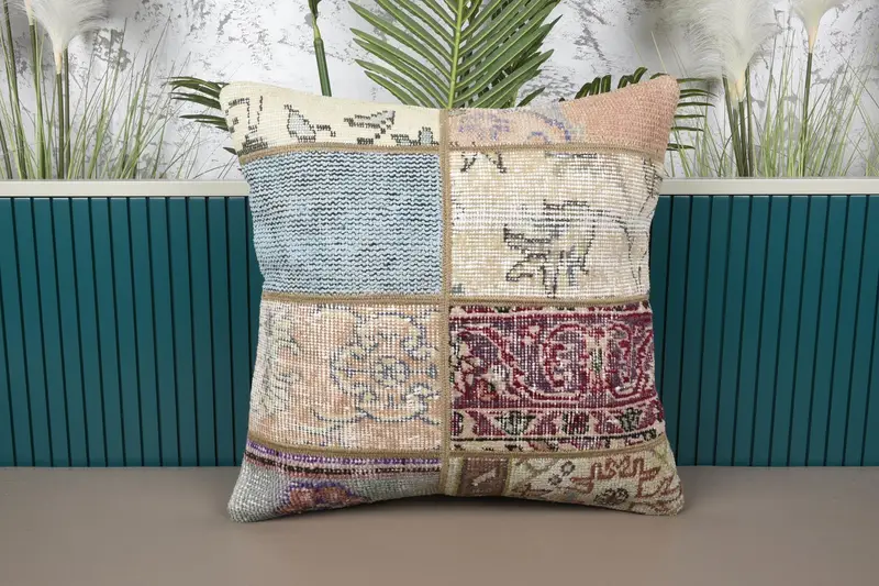 Beige & Bronze Patchwork-Wurfkissen, besticktes Kissen
