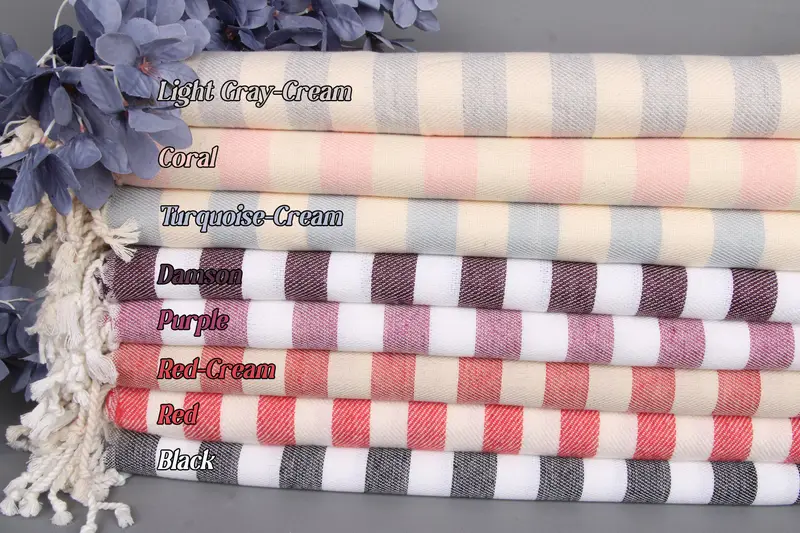 Turkish Bath Towel Organic Cotton Beige Stripes, 40x67 Inches