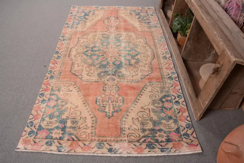 Alfombra floral roja y azul, decoración elegante de 4,3x7 pies