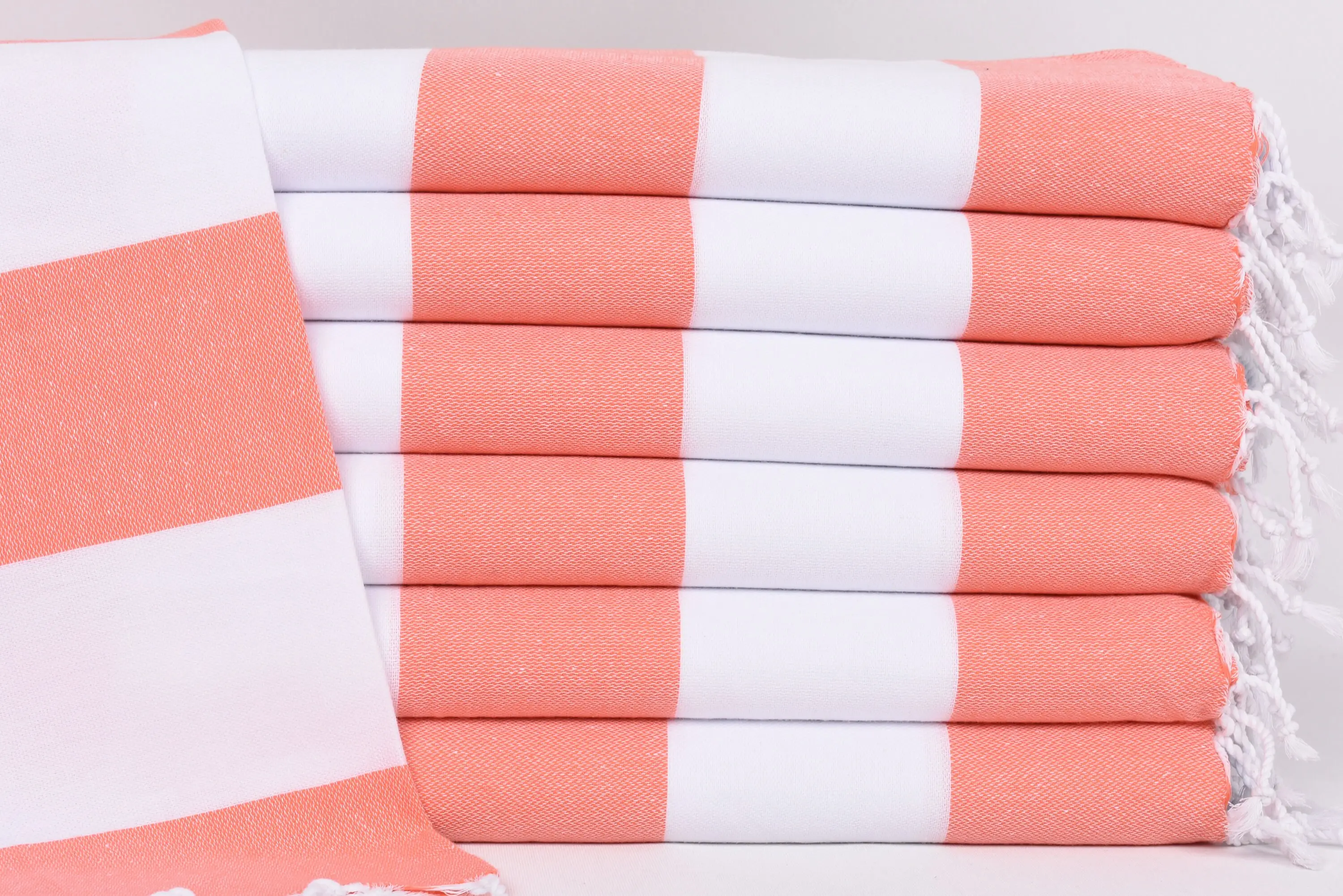 Small Bath Towel Orange Striped Turkish Cotton Dish Towel, 40x24 Inches - 1