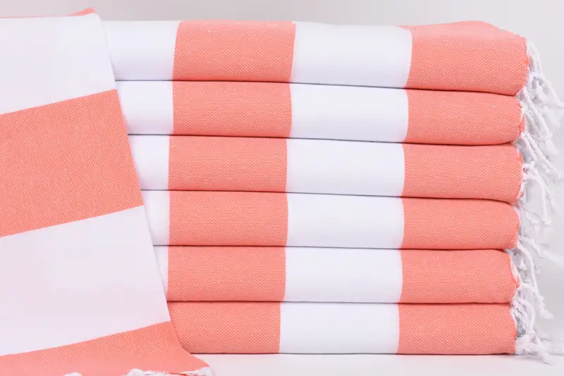 Small Bath Towel Orange Striped Turkish Cotton Dish Towel, 40x24 Inches