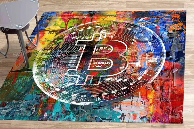 Elegant Printed Rug: Bitcoin & Cryptocurrency Design