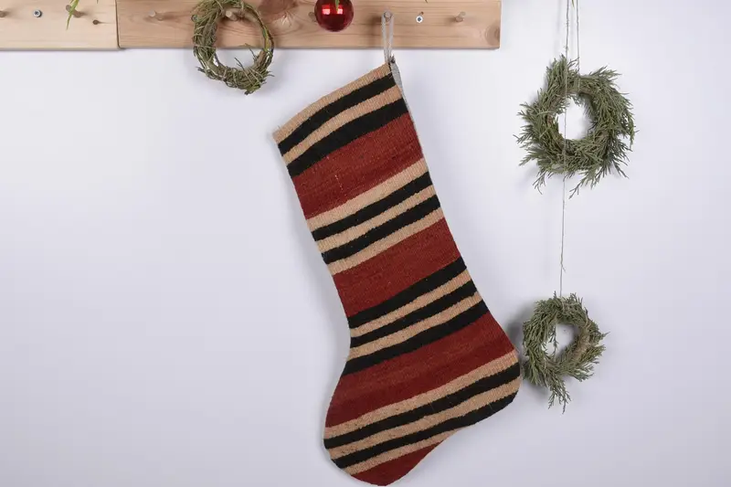 Rustik Kilim Yılbaşı Süs Çorabı, Dekoratif Askılı Çorabı