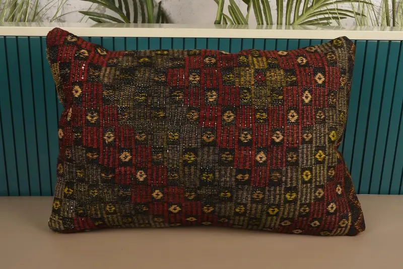 Turkish Striped Cushion Cover, 40x60 cm Red Gift Pillow - 1