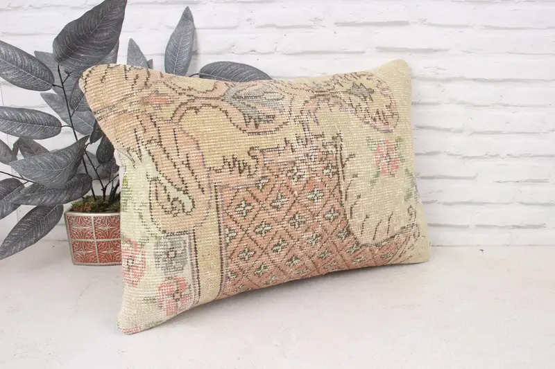 Antique Pillows, Cushion Case, Retro Cushion, Vintage Kilim Pillow, Gift Pillow, Boho Throw Cushion Case, 16x24 Beige Pillow Case - 3