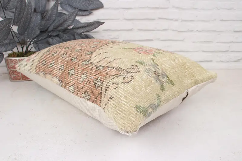 Antique Pillows, Cushion Case, Retro Cushion, Vintage Kilim Pillow, Gift Pillow, Boho Throw Cushion Case, 16x24 Beige Pillow Case - 6