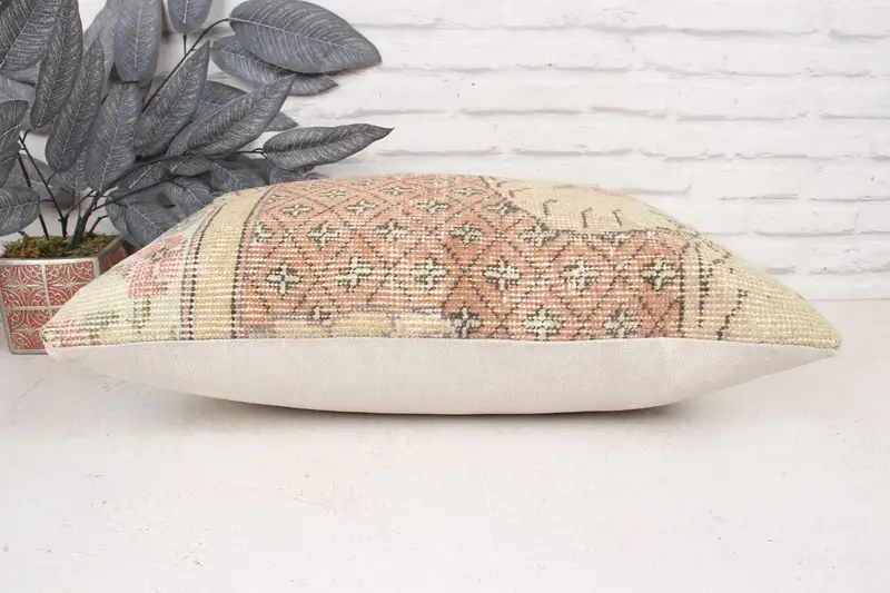 Antique Pillows, Cushion Case, Retro Cushion, Vintage Kilim Pillow, Gift Pillow, Boho Throw Cushion Case, 16x24 Beige Pillow Case - 5