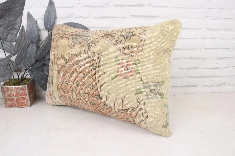 Antique Pillows, Cushion Case, Retro Cushion, Vintage Kilim Pillow, Gift Pillow, Boho Throw Cushion Case, 16x24 Beige Pillow Case - 4