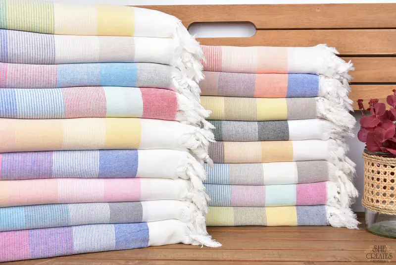 Organic towel, Fouta towel, Luxury Turkish beach towel with fringe, Bachelorette Party Favor, Bridal Shower Favors, 68x40 Cotton Striped Towel - 1