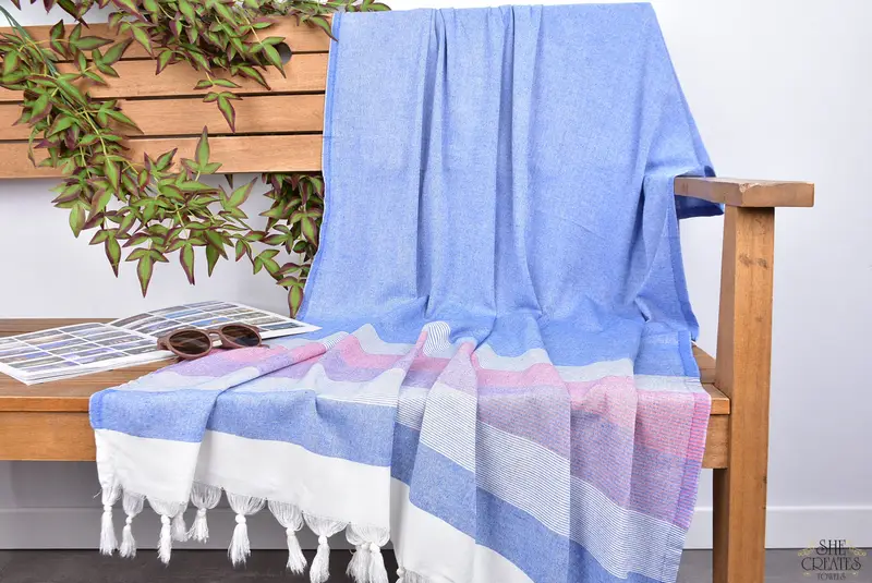 Organic towel, Fouta towel, Luxury Turkish beach towel with fringe, Bachelorette Party Favor, Bridal Shower Favors, 68x40 Cotton Striped Towel - 3