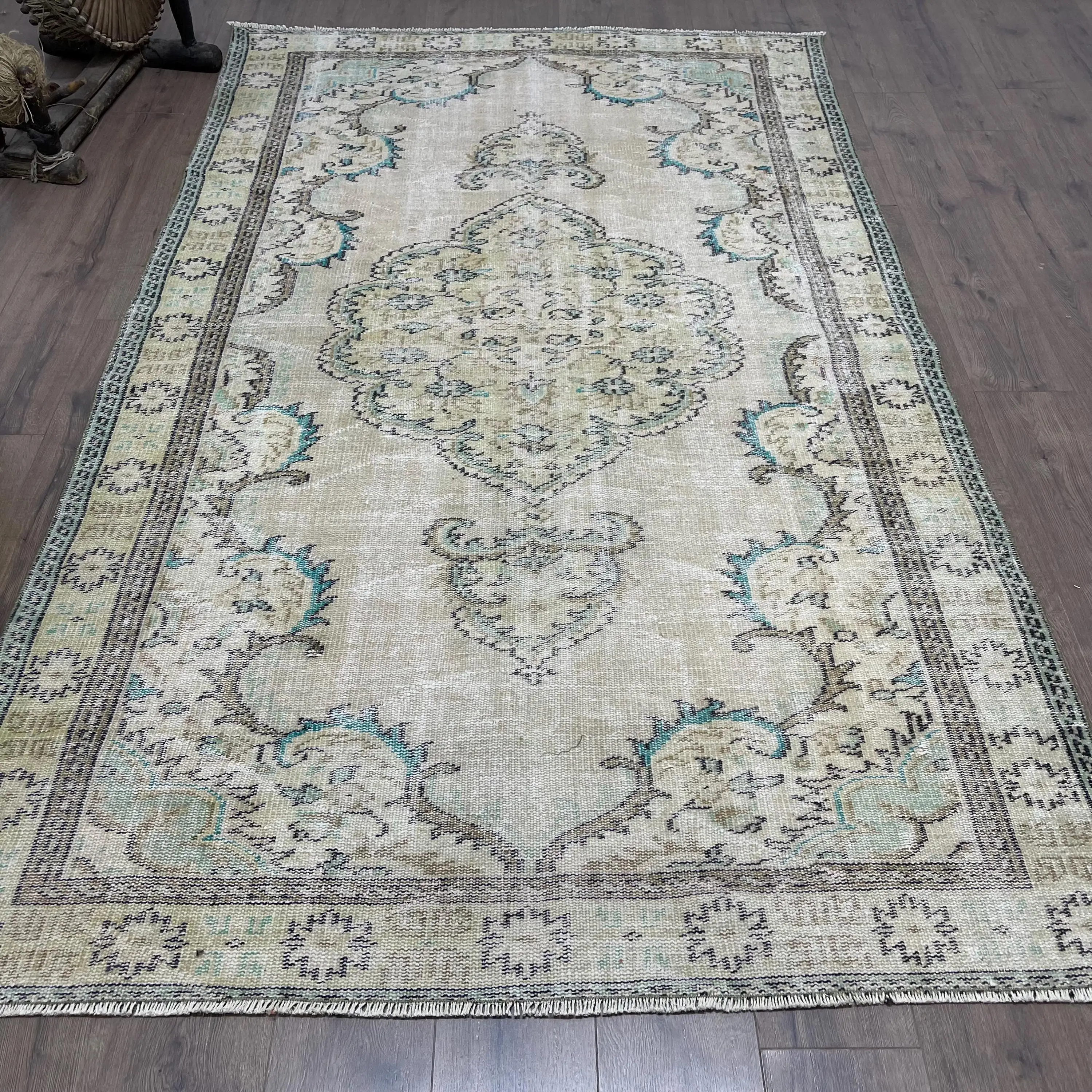 5,3x8,8 ft Teppich, großer Vintage Teppich, blauer Tierdruckteppich - 1