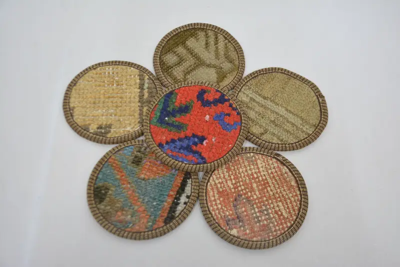 Beige and Orange Kilim Coaster, Unique Boho Home Decor Coaster