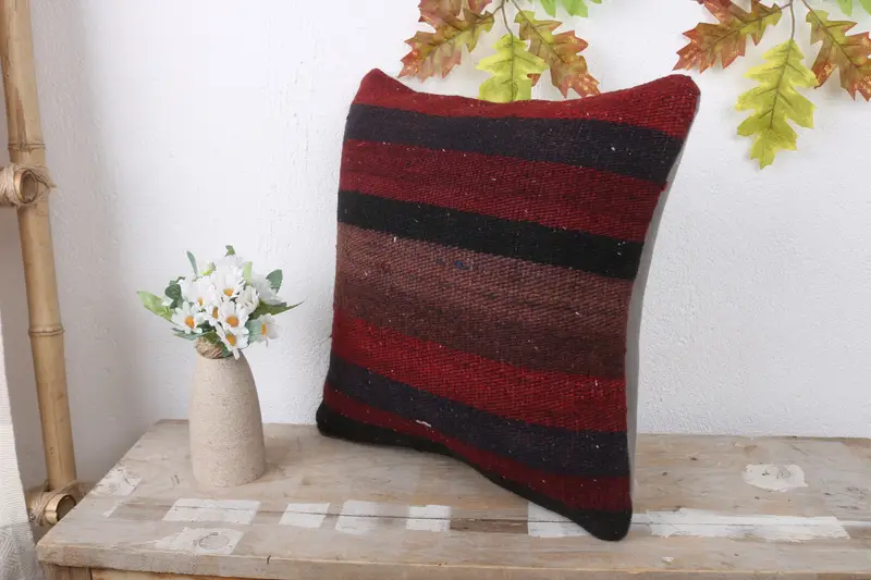 Natural Cushion Cover, Antique Pillows, Outdoor Bolster Cushion, Cushion, Vintage Kilim Pillow, Home Decor Pillow, 16x16 Red Pillow - 4