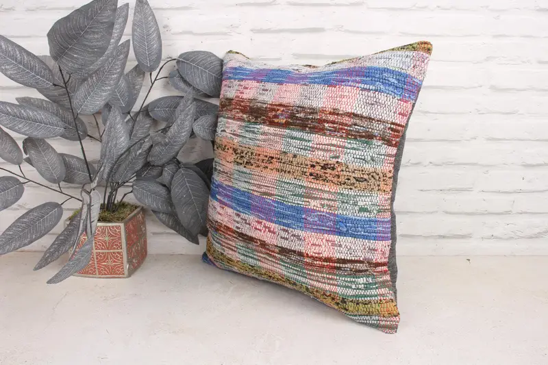 Turkish Pillow, 18x18 Blue Pillow, Aesthetic Pillow Case, Pillow Case, Throw Kilim Pillow, Gift Pillow, Chair Pillow, Neutral Throw Pillow - 4