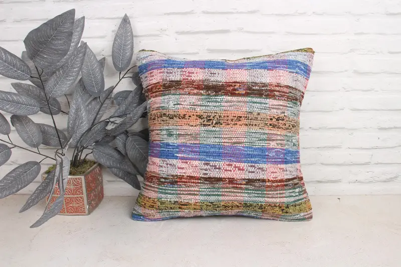 Turkish Pillow, 18x18 Blue Pillow, Aesthetic Pillow Case, Pillow Case, Throw Kilim Pillow, Gift Pillow, Chair Pillow, Neutral Throw Pillow - 1