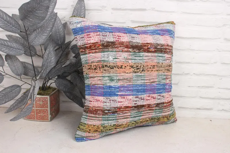 Turkish Pillow, 18x18 Blue Pillow, Aesthetic Pillow Case, Pillow Case, Throw Kilim Pillow, Gift Pillow, Chair Pillow, Neutral Throw Pillow - 3