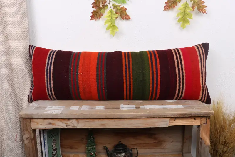 Boho Pillow Sham Cover, Pillow Cover, Interior Designer Pillow, Turkish Bench Cushion Cover, Boho Pillow, 12x36 Red Cushion, Cotton Cushion Case - 1