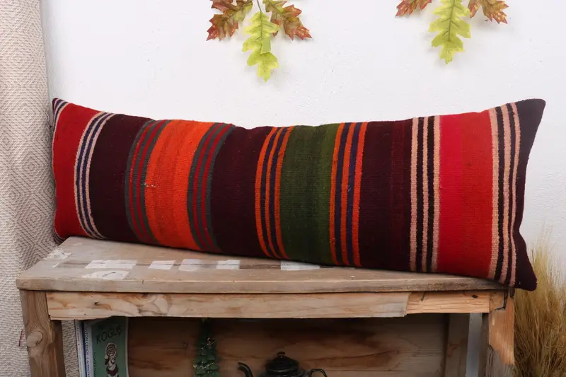 Boho Pillow Sham Cover, Pillow Cover, Interior Designer Pillow, Turkish Bench Cushion Cover, Boho Pillow, 12x36 Red Cushion, Cotton Cushion Case - 4