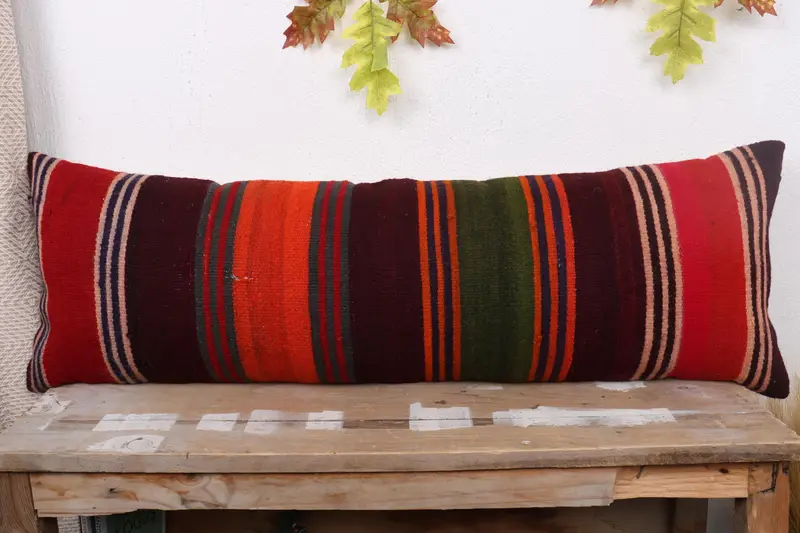 Boho Pillow Sham Cover, Pillow Cover, Interior Designer Pillow, Turkish Bench Cushion Cover, Boho Pillow, 12x36 Red Cushion, Cotton Cushion Case - 2