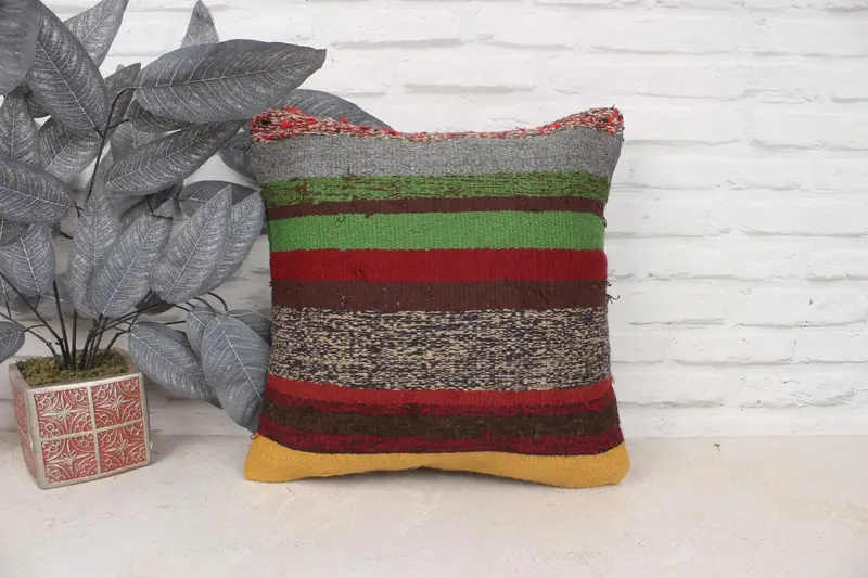 Throw Kilim Pillow, Personalized Gift Pillow Cushion, Cushion, 16x16 Red Pillow Case, Pillow for Couch, Handmade Kilim Cushion, Cotton Pillow - 1