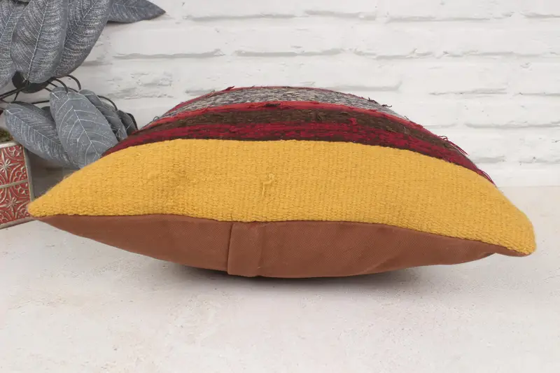 Throw Kilim Pillow, Personalized Gift Pillow Cushion, Cushion, 16x16 Red Pillow Case, Pillow for Couch, Handmade Kilim Cushion, Cotton Pillow - 5