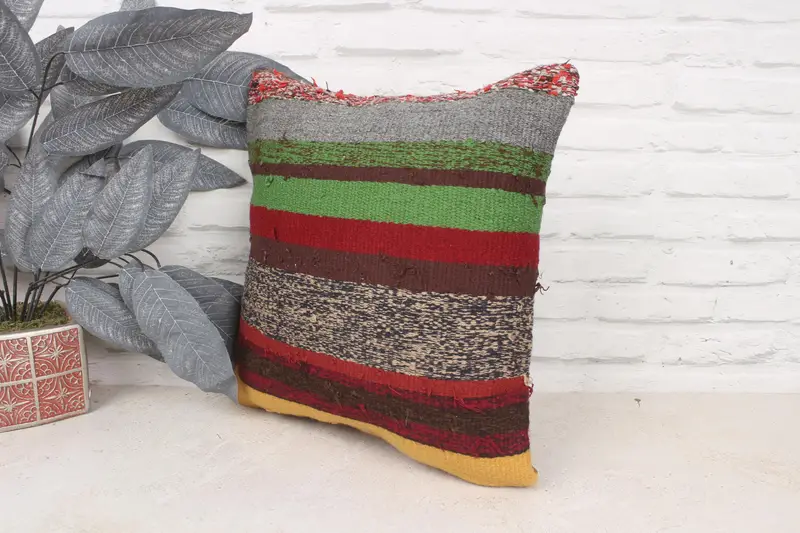 Throw Kilim Pillow, Personalized Gift Pillow Cushion, Cushion, 16x16 Red Pillow Case, Pillow for Couch, Handmade Kilim Cushion, Cotton Pillow - 4