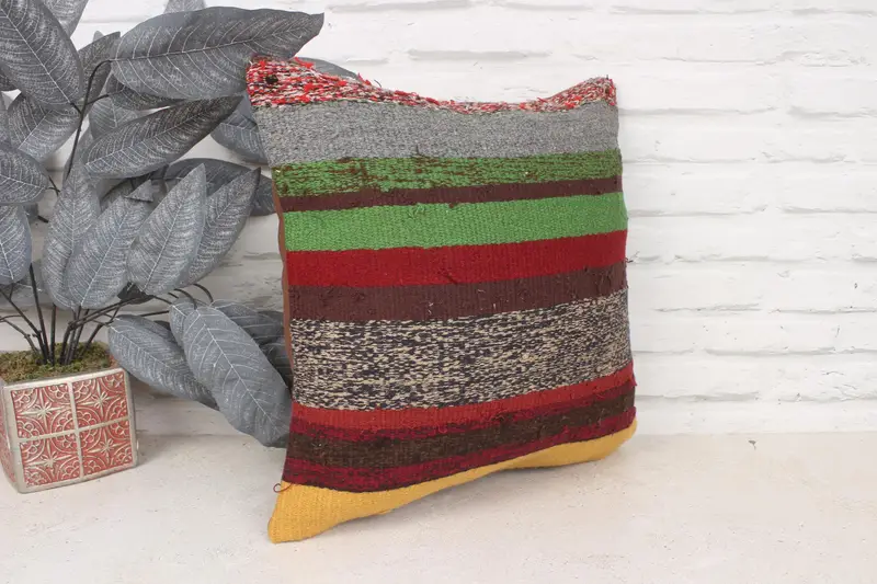 Throw Kilim Pillow, Personalized Gift Pillow Cushion, Cushion, 16x16 Red Pillow Case, Pillow for Couch, Handmade Kilim Cushion, Cotton Pillow - 3