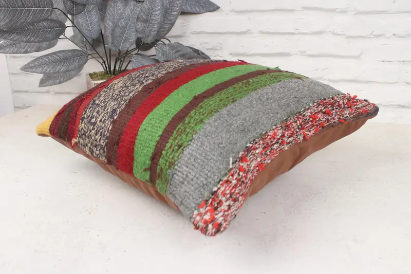 Throw Kilim Pillow, Personalized Gift Pillow Cushion, Cushion, 16x16 Red Pillow Case, Pillow for Couch, Handmade Kilim Cushion, Cotton Pillow - 6