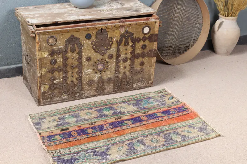 Handmade Orange Green Camouflage Rug, 2x3,1 ft