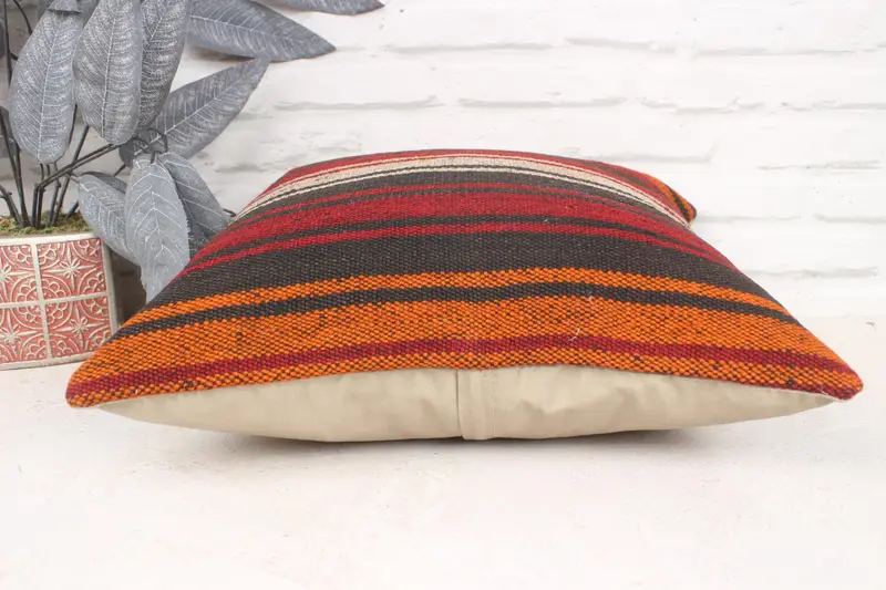 Pillow Case, Boho Chic Pillow Sham, Home Decor Pillow, 16x16 Red Pillow Sham, Boho Pillow Sham Cover, Vintage Kilim Pillow - 5